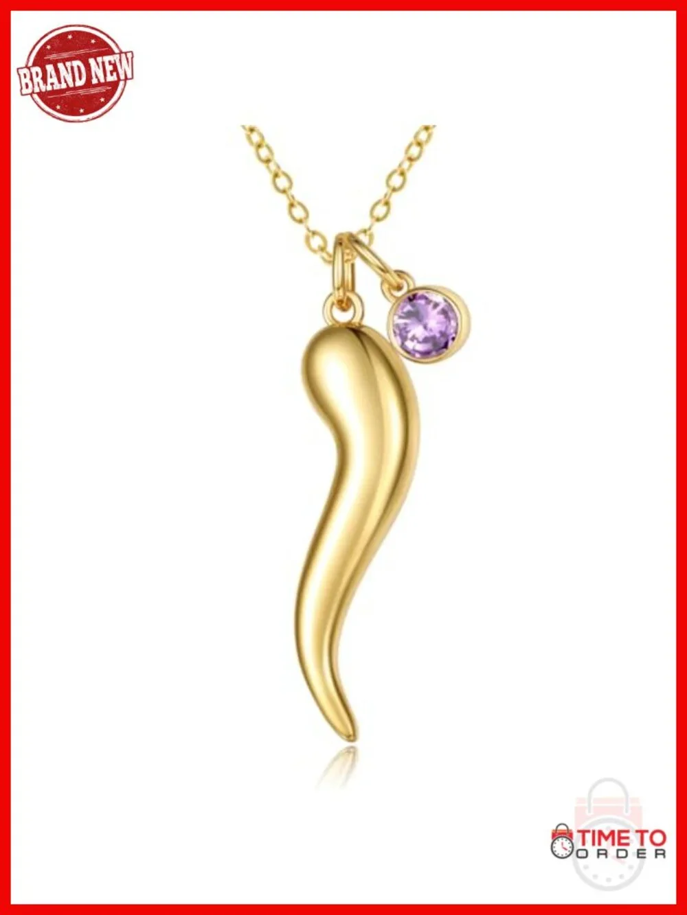 14K Gold Plated Italian Horn Cornicello Pendant Necklace with Birthstone,